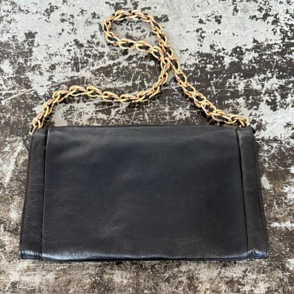 Elliott Lucca Black Leather and Chain Envelope Handbag 11x7" - Picture 2 of 5